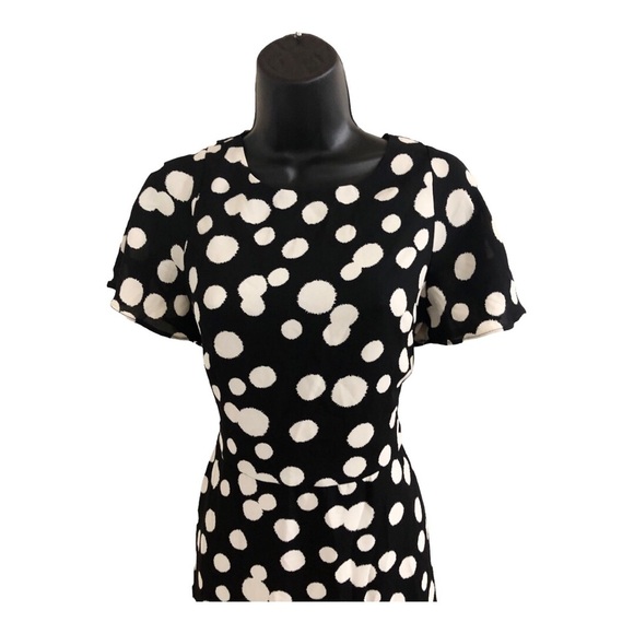Nicole miller studio black oversize polka dot flutter hem flirty dress size 2 - Picture 3 of 16